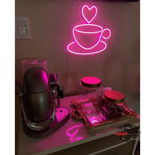 Kalpli Kahve Fincanı Dekoratif Neon Led Tablo, Neon Duvar Tabela
